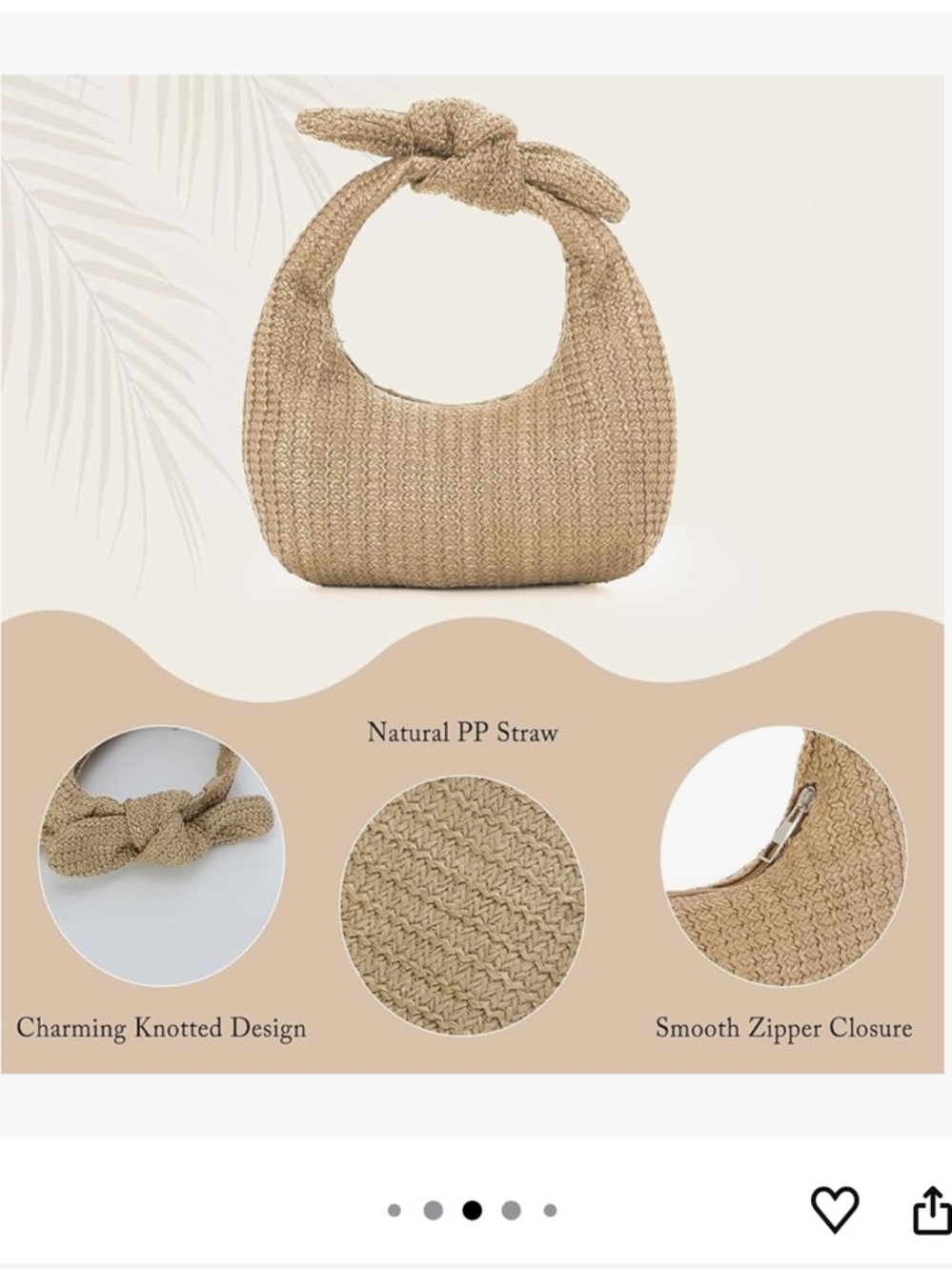 Knotted Straw Clutch Purses for Women, Summer Beach Bag, Dumpling Evening - Picture 5 of 8